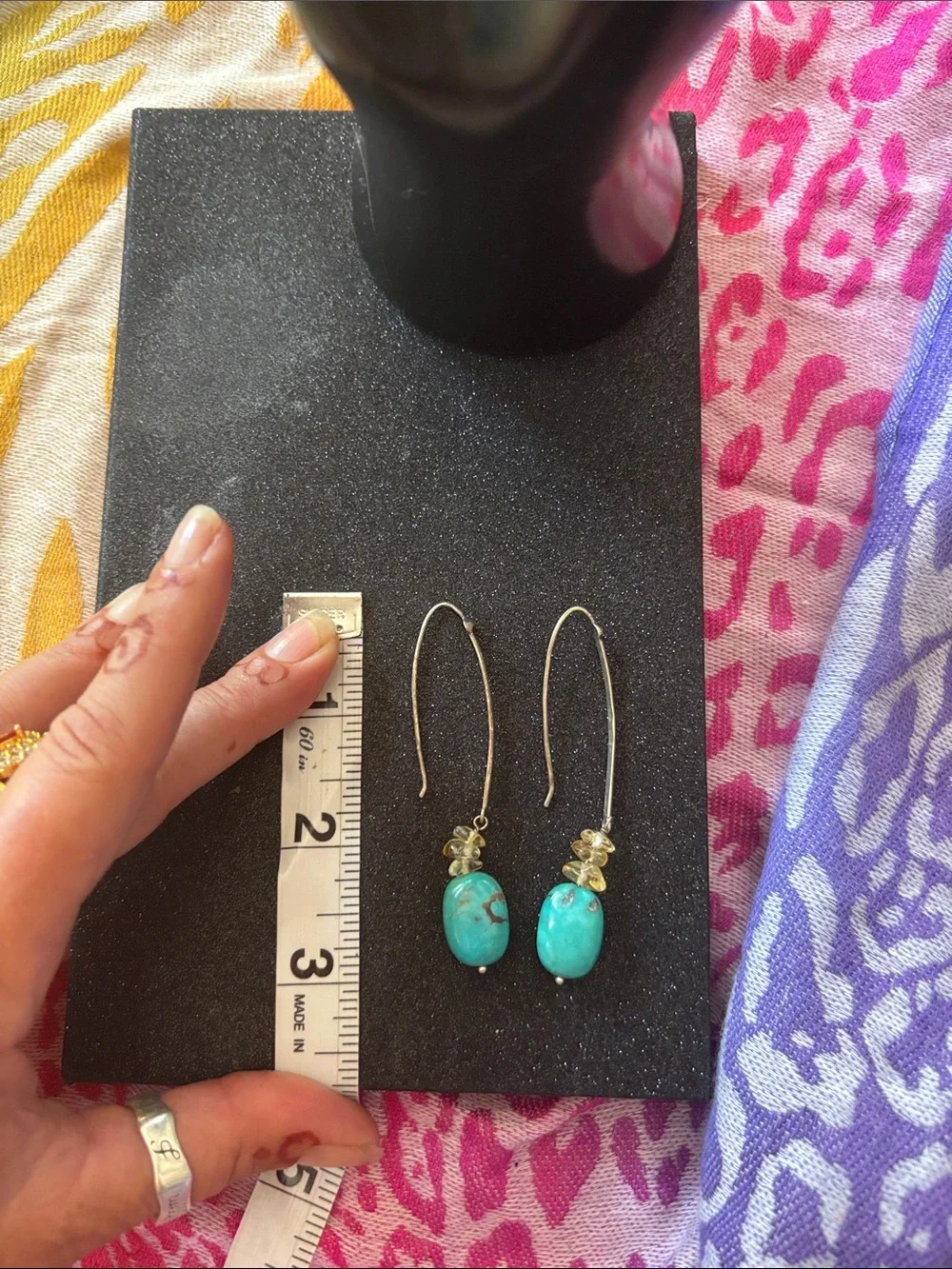 Vintage 925 Turquoise and Citrine Drop Earrings
